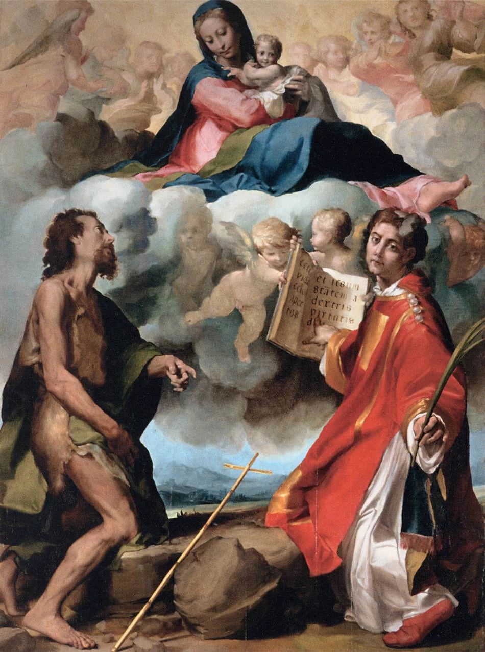 Vergine in gloria affiancata dai santi Giovanni Battista e Stefano - Louvre, Parigi